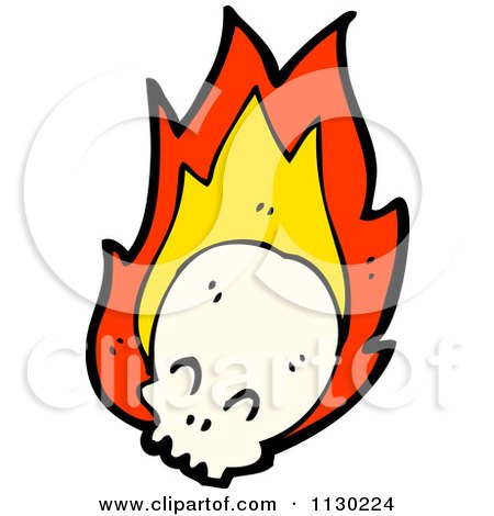 Cartoon Of A Human Skull With Flames 2 - Royalty Free Vector Clipart by lineartestpilot