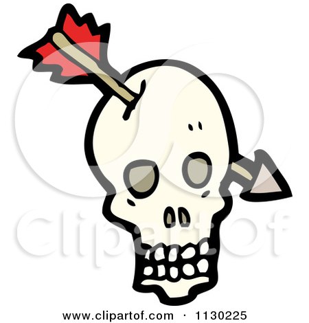 Cartoon Of A Skull With An Arrow 1 - Royalty Free Vector Clipart by lineartestpilot