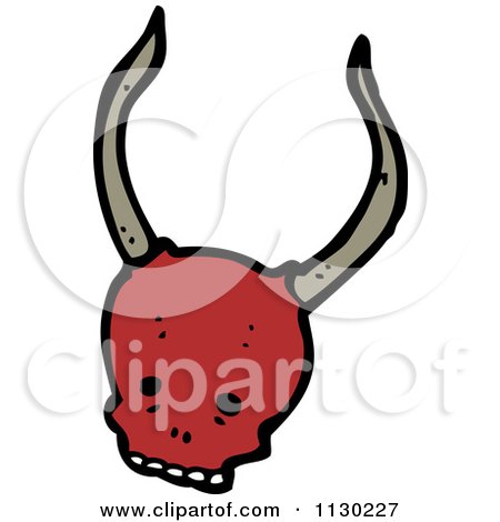 Cartoon Of A Red Skull With Horns - Royalty Free Vector Clipart by lineartestpilot