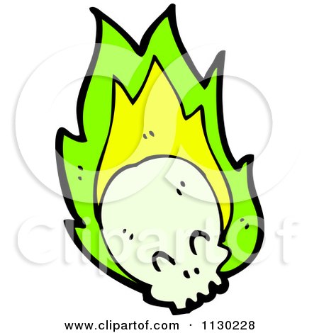 Cartoon Of A Human Skull With Green Flames 1 - Royalty Free Vector Clipart by lineartestpilot