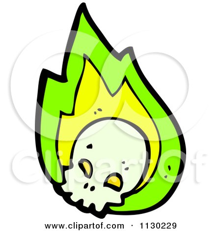 Cartoon Of A Human Skull With Green Flames 2 - Royalty Free Vector Clipart by lineartestpilot