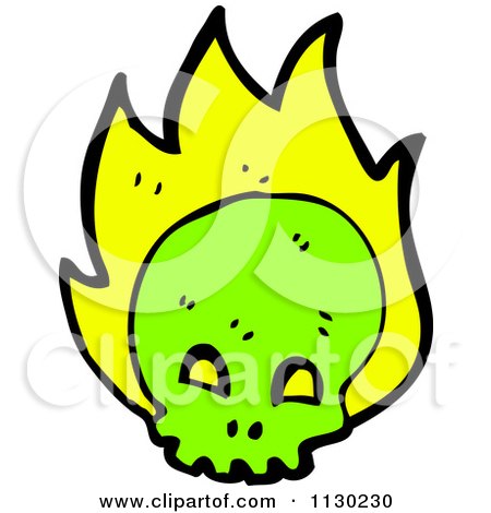 Cartoon Of A Green Skull With Flames - Royalty Free Vector Clipart by lineartestpilot