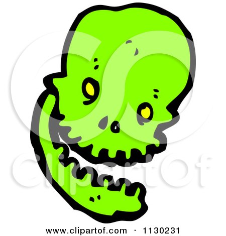 Cartoon Of A Green Skull 1 - Royalty Free Vector Clipart by lineartestpilot