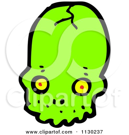 Cartoon Of A Green Alien Skull 4 - Royalty Free Vector Clipart by lineartestpilot