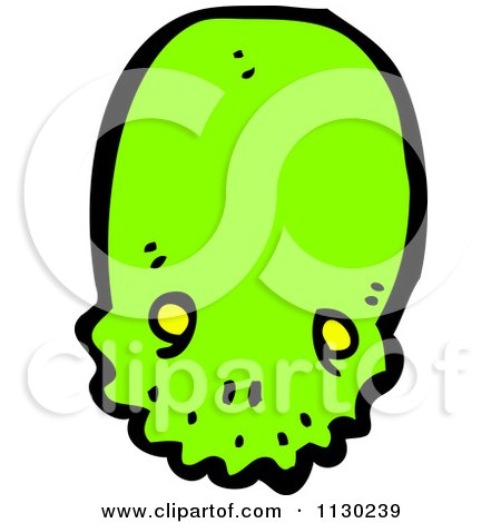 Cartoon Of A Green Alien Skull 6 - Royalty Free Vector Clipart by lineartestpilot