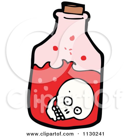 Cartoon Of A Skull In A Bottle Of Red Liquid - Royalty Free Vector Clipart by lineartestpilot