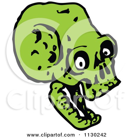 Cartoon Of A Green Skull 11 - Royalty Free Vector Clipart by lineartestpilot