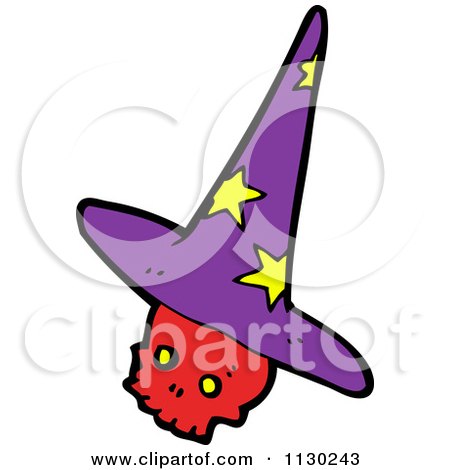 Cartoon Of A Red Skull With A Witch Hat - Royalty Free Vector Clipart by lineartestpilot