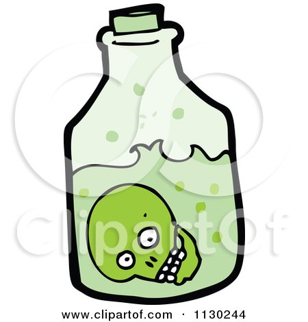 Cartoon Of A Green Skull In A Bottle - Royalty Free Vector Clipart by lineartestpilot