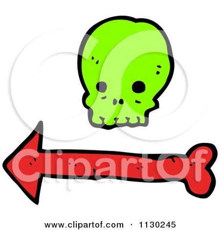 Cartoon Of A Green Skull Over A Red Arrow - Royalty Free Vector Clipart by lineartestpilot