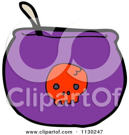 Cartoon Of A Purple Cauldron With A Red Skull - Royalty Free Vector Clipart by lineartestpilot