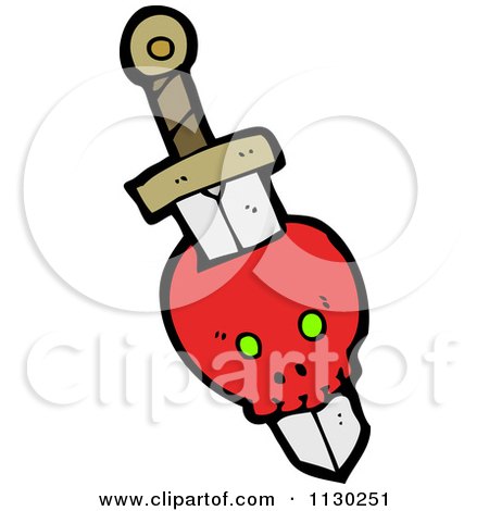 Cartoon Of A Sword Through A Red Skull 3 - Royalty Free Vector Clipart by lineartestpilot