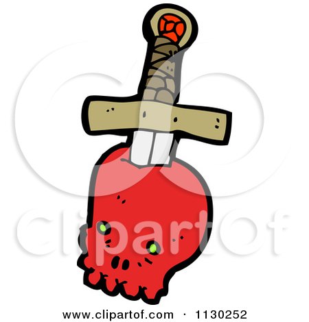 Cartoon Of A Sword Through A Red Skull 4 - Royalty Free Vector Clipart by lineartestpilot