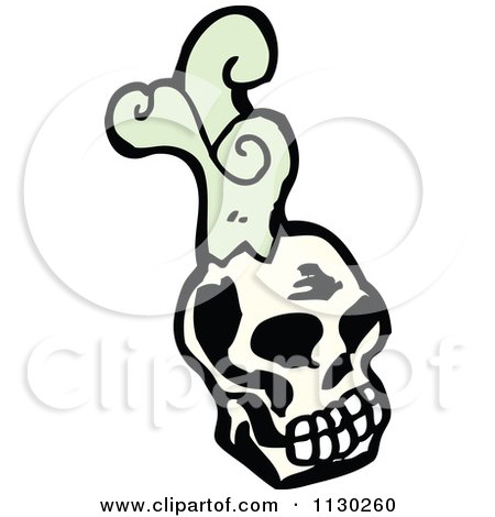 Cartoon Of A Skull With Green Smoke - Royalty Free Vector Clipart by lineartestpilot
