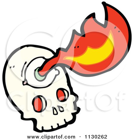 Cartoon Of A Human Skull With Flames 3 - Royalty Free Vector Clipart by lineartestpilot