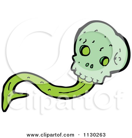 Cartoon Of A Green Skull With Slime 2 - Royalty Free Vector Clipart by lineartestpilot