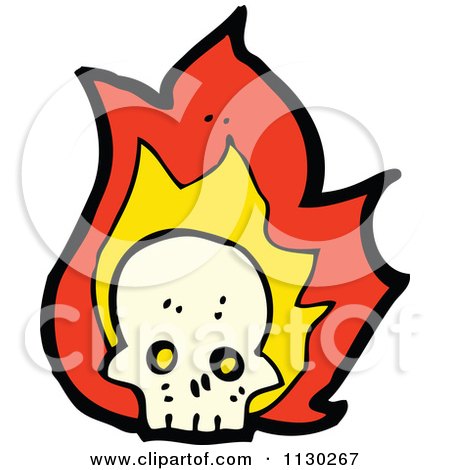 Cartoon Of A Human Skull With Flames 4 - Royalty Free Vector Clipart by lineartestpilot