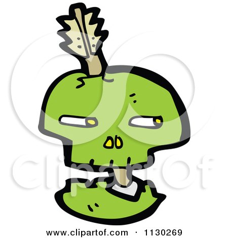 Cartoon Of A Green Skull With An Arrow 1 - Royalty Free Vector Clipart by lineartestpilot