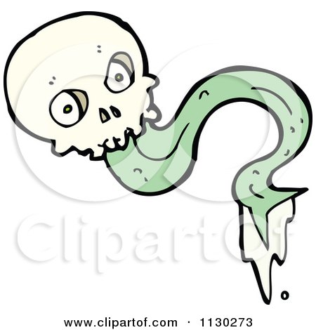 Cartoon Of A Skull With A Green Forked Tongue - Royalty Free Vector Clipart by lineartestpilot