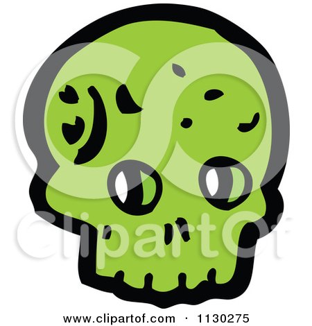 Cartoon Of A Green Skull 13 - Royalty Free Vector Clipart by lineartestpilot