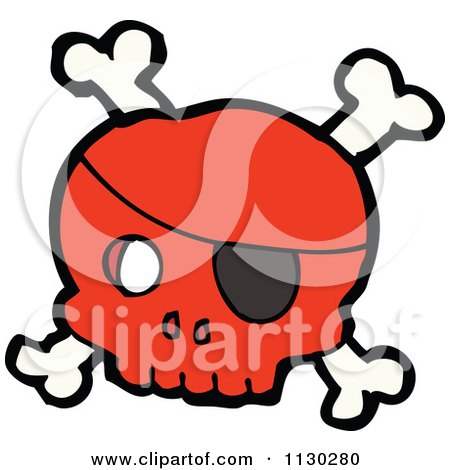 Cartoon Of A Red Pirate Skull With Cross Bones And An Eye Patch 2 - Royalty Free Vector Clipart by lineartestpilot
