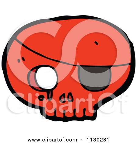 Cartoon Of A Red Pirate Skull With An Eye Patch 3 - Royalty Free Vector Clipart by lineartestpilot