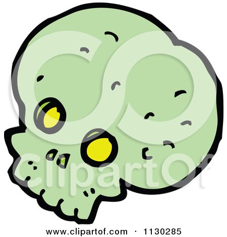 Cartoon Of A Green Skull 14 - Royalty Free Vector Clipart by lineartestpilot