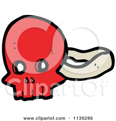 Cartoon Of A Red Skull With A Worm - Royalty Free Vector Clipart by lineartestpilot