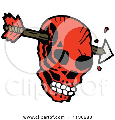 Cartoon Of An Arrow Through A Red Skull - Royalty Free Vector Clipart by lineartestpilot