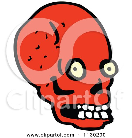 Cartoon Of A Red Skull 10 - Royalty Free Vector Clipart by lineartestpilot