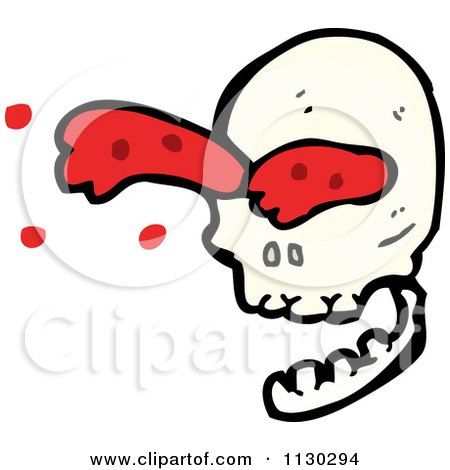 Cartoon Of A Skull Spurting Blood 1 - Royalty Free Vector Clipart by lineartestpilot