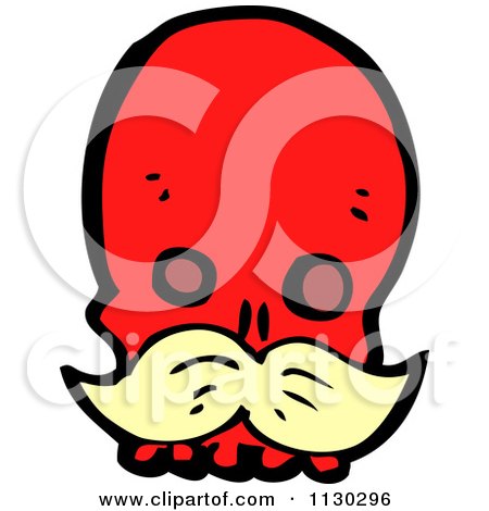 Cartoon Of A Red Skull With A Mustache 4 - Royalty Free Vector Clipart by lineartestpilot