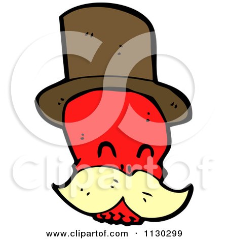 Cartoon Of A Red Skull With A Mustache And Top Hat 3 - Royalty Free Vector Clipart by lineartestpilot