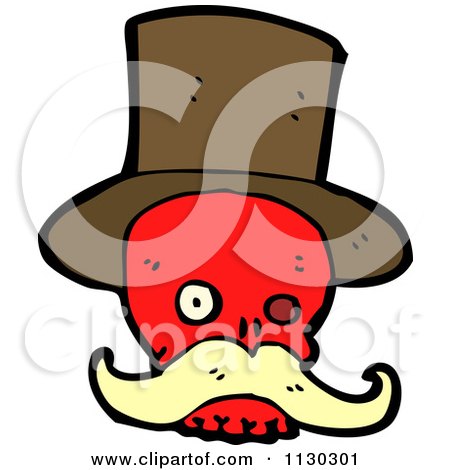 Cartoon Of A Red Skull With A Mustache And Top Hat 4 - Royalty Free Vector Clipart by lineartestpilot