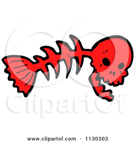 Cartoon Of A Red Skull On A Fish Bone 2 - Royalty Free Vector Clipart by lineartestpilot