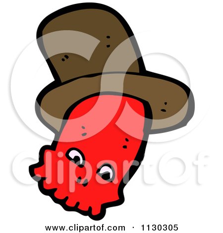 Cartoon Of A Red Skull With A Top Hat 1 - Royalty Free Vector Clipart by lineartestpilot