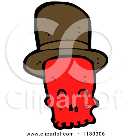 Cartoon Of A Red Skull With A Top Hat 2 - Royalty Free Vector Clipart by lineartestpilot