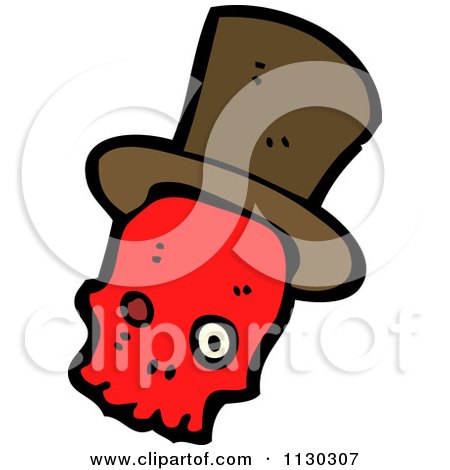 Cartoon Of A Red Skull With A Top Hat 3 - Royalty Free Vector Clipart by lineartestpilot