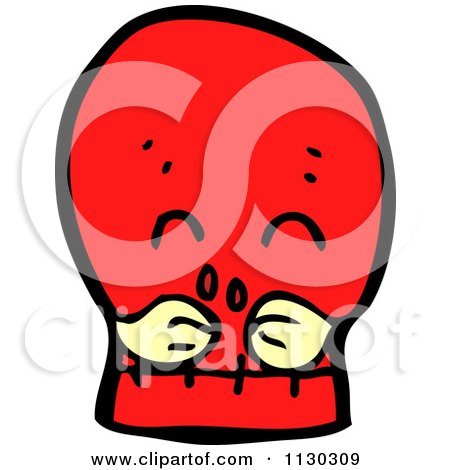 Cartoon Of A Red Skull With A Mustache 1 - Royalty Free Vector Clipart by lineartestpilot