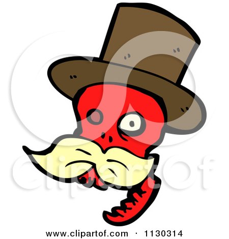Cartoon Of A Red Skull With A Mustache And Top Hat 1 - Royalty Free Vector Clipart by lineartestpilot