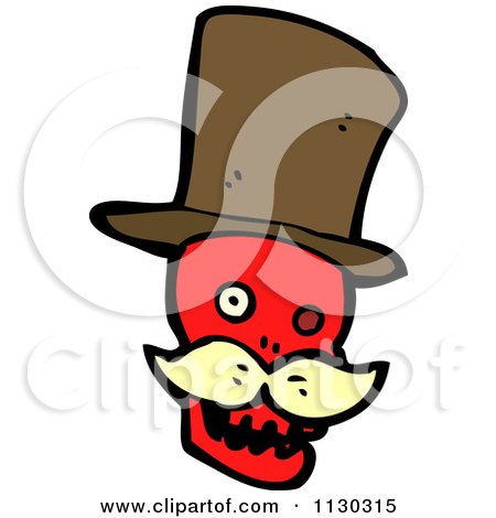 Cartoon Of A Red Skull With A Mustache And Top Hat 2 - Royalty Free Vector Clipart by lineartestpilot