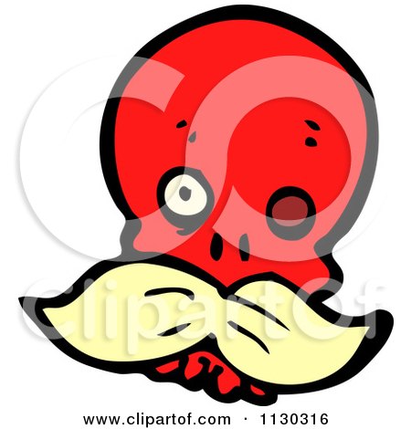 Cartoon Of A Red Skull With A Mustache 2 - Royalty Free Vector Clipart by lineartestpilot