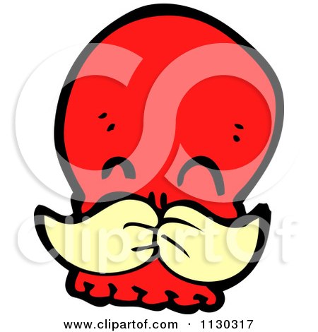 Cartoon Of A Red Skull With A Mustache 3 - Royalty Free Vector Clipart by lineartestpilot