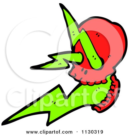 Cartoon Of A Red Skull With Electrical Bolts 2 - Royalty Free Vector Clipart by lineartestpilot