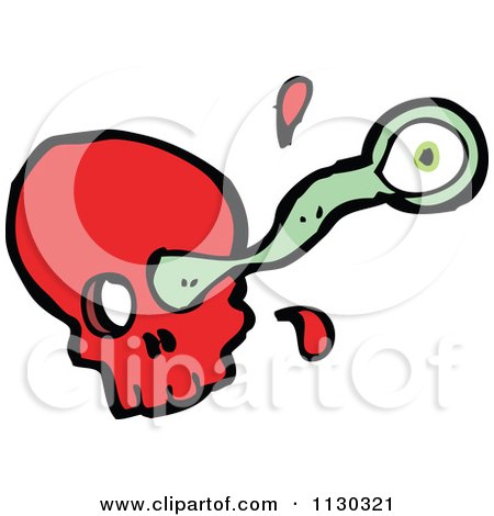Cartoon Of A Red Skull With An Eye Popping Out Of A Socket 1 - Royalty Free Vector Clipart by lineartestpilot