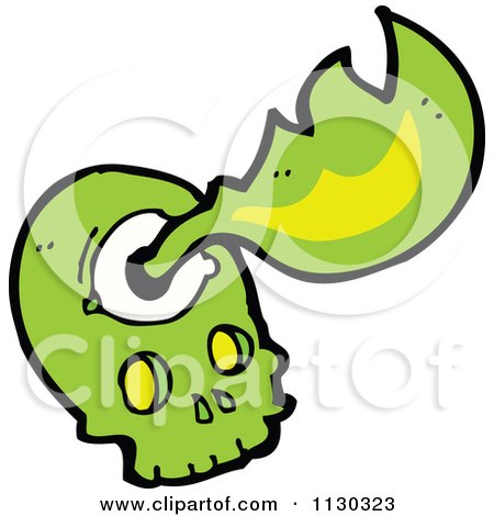 Cartoon Of A Green Skull And Flames 1 - Royalty Free Vector Clipart by lineartestpilot