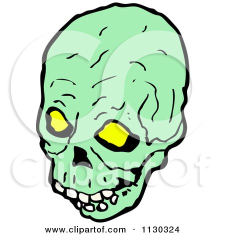 Cartoon Of A Green Skull 8 - Royalty Free Vector Clipart by lineartestpilot