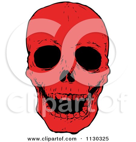 Cartoon Of A Red Skull 9 - Royalty Free Vector Clipart by lineartestpilot