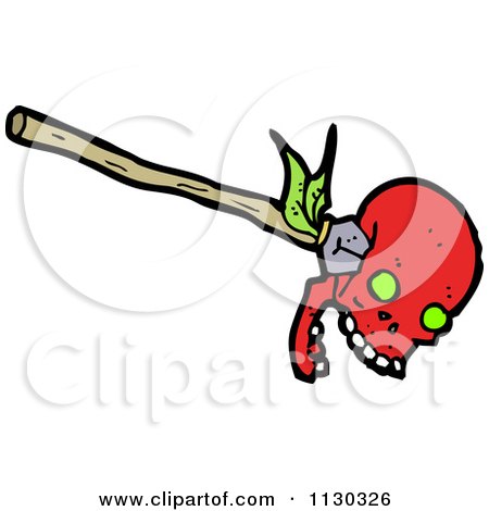 Cartoon Of A Red Skull On A Stick 1 - Royalty Free Vector Clipart by lineartestpilot