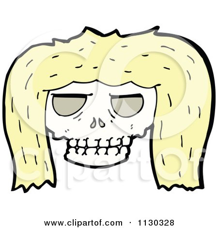 Cartoon Of A Skull With A Blond Wig - Royalty Free Vector Clipart by lineartestpilot